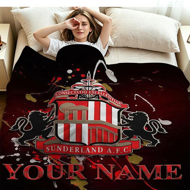 1PC Sunderland A.F Custom Name Patterned Flannel Blanket Suitable For All Seasons for Home Decor Warmth and Comfort Gifts Holiday Present