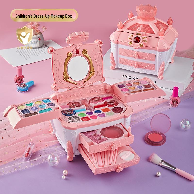 Princess Makeup Box: Washable Children's Cosmetic Set with Lipstick & Nail Polish - Perfect Birthday Gift for Girls