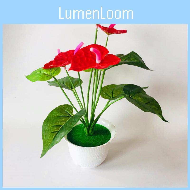 Faux Red Anthurium Plant With Realistic Leaves For Outdoor And Photography Props