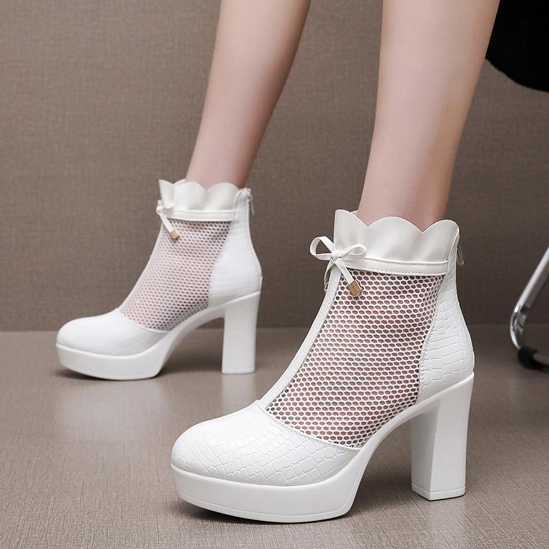 Ladies Fashion Solid Color Leather Back Zipper Pointed Toe Thin High Heel Booties Wide Width Womens Boot  De Mujer