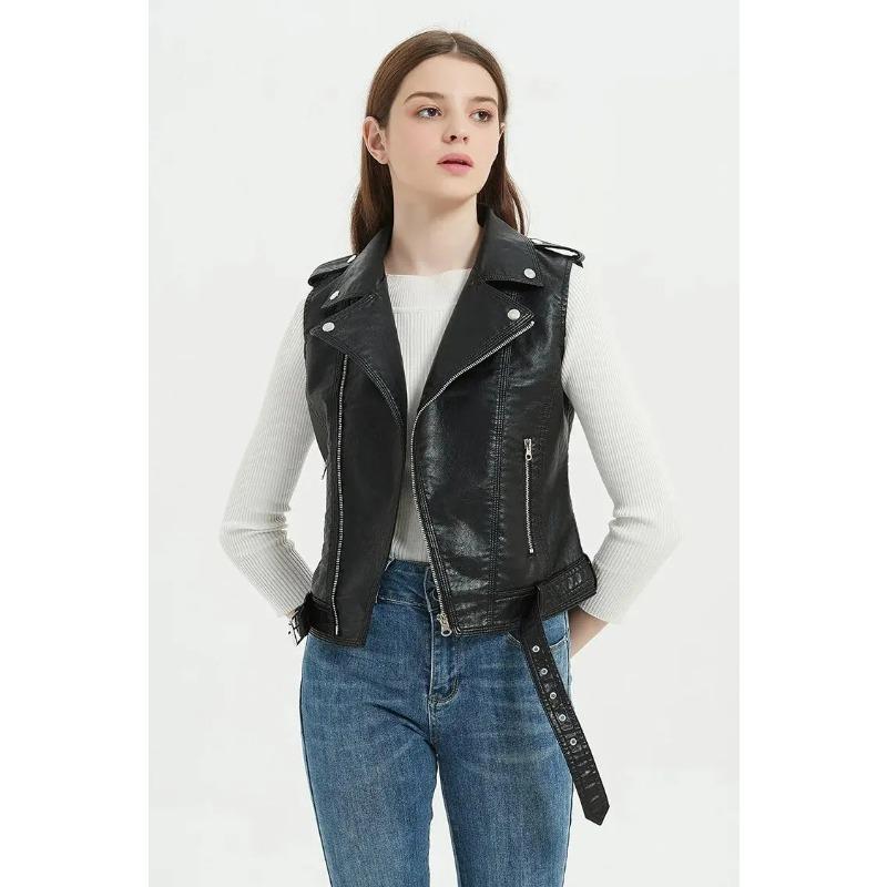 Herbst Streetwear Damen Weiche Weste Übergröße Lammfell Reversmantel Moto Biker Weste Jacke