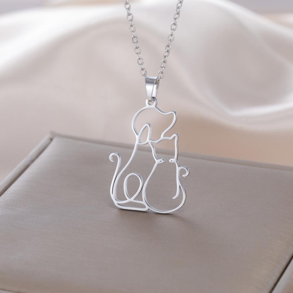 Collana Ciondolo Cane Gatto Carino Acciaio Inossidabile Collana con Ciondolo Animale Cane Gatto per Donna Gioiello Regalo per Appassionato di Animali