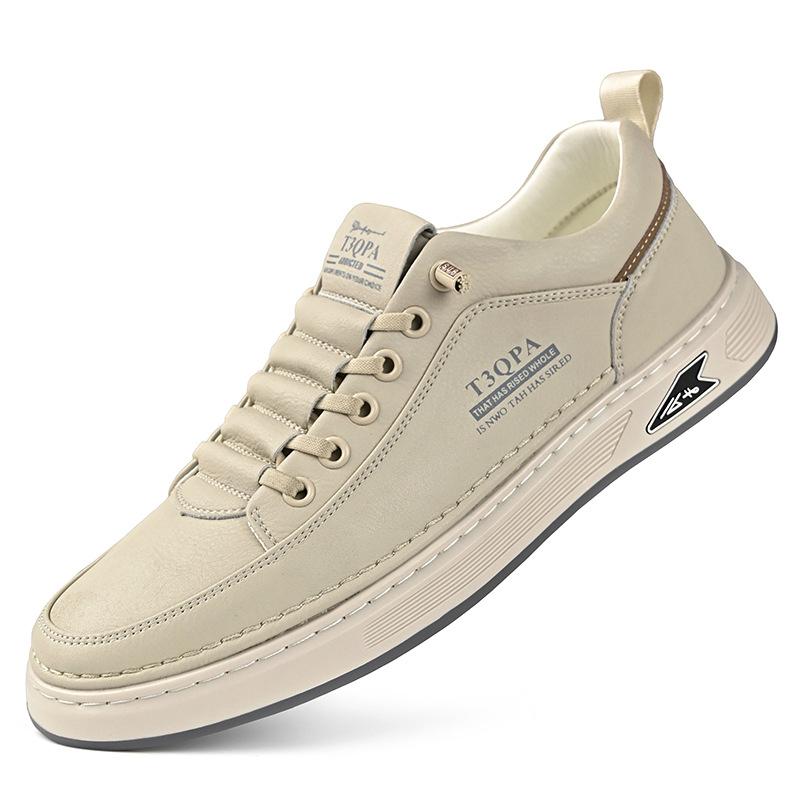 

Летняя кожаная мужская обувь 2025 универсальная дышащая спортивная обувь для скейтборда нескользящая на мягкой подошве белая обувь 44 бежевый