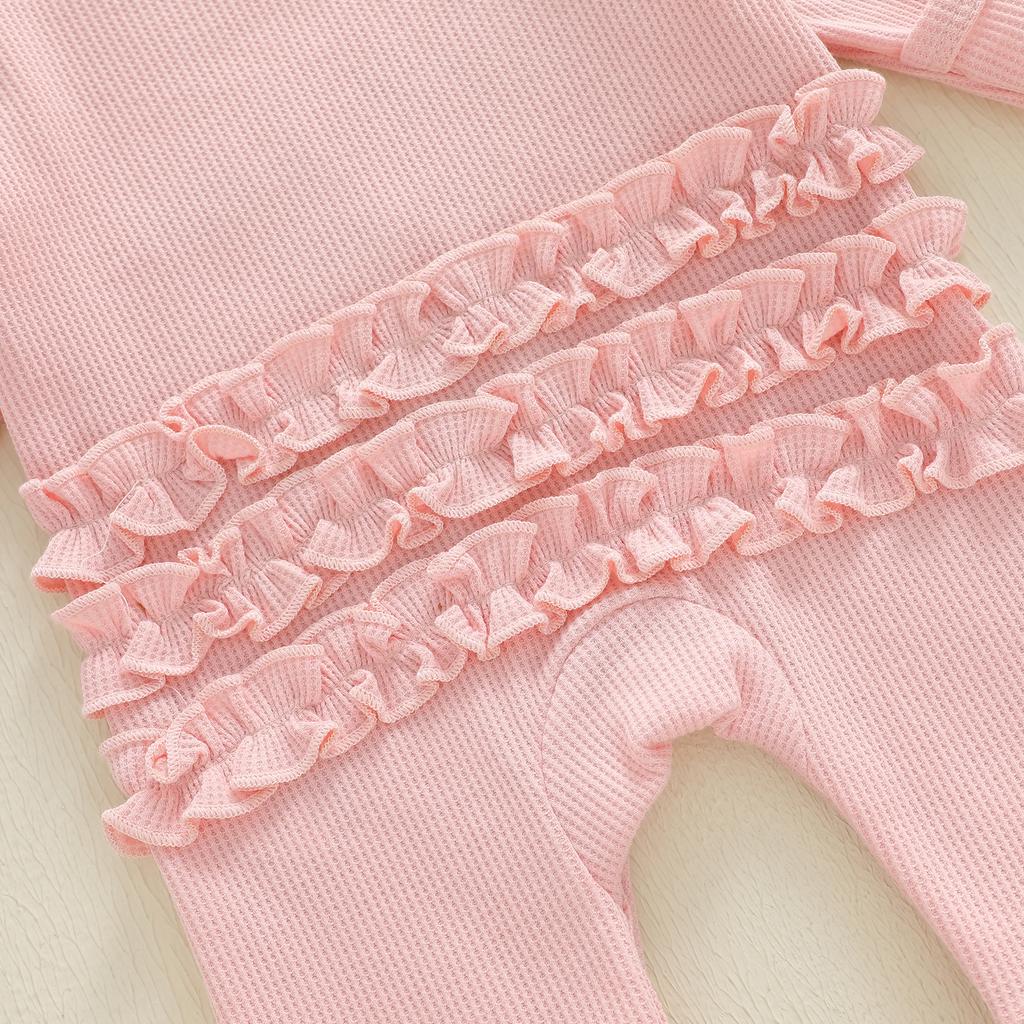 Citgeett Autumn Newborn Baby Girls Fall Romper Bow Letter Print Waffled Long Sleeve Jumpsuit Headband Spring Clothes