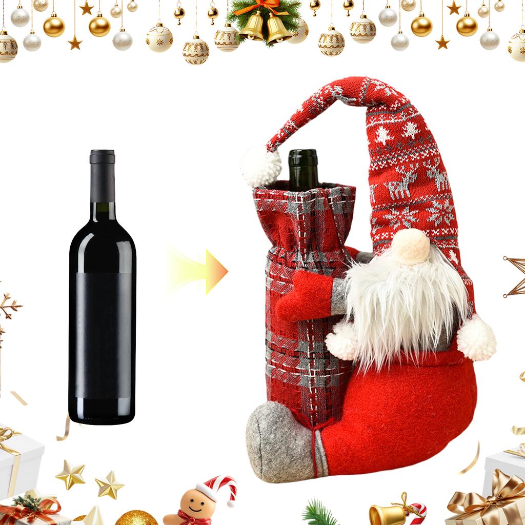 1 Set Christmas Cotton Standing Figure Wine Bottle Cover Faceless Doll Wine Bottle Sleeve for Christmas Table Decoration