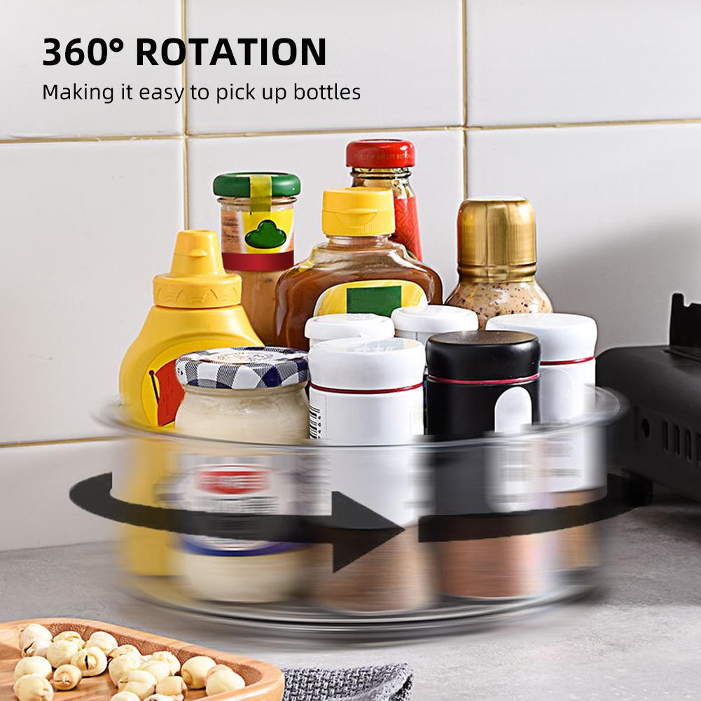 Kitchen Transparent Storage Turntable 12'' and 9'' 2 Pcs Round PET Clear Rotating Turntable Organizing and Storage Boxes for Cabinets Pantry Refriger