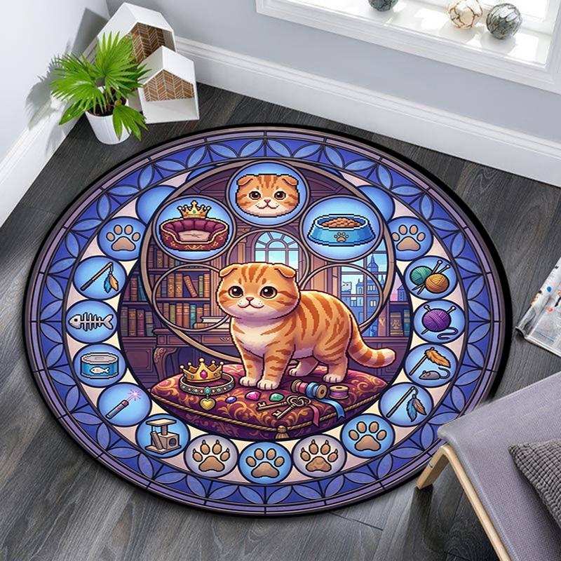 Royal Cat Mandala Round Area Rug Under Office Chairs Bedroom Living Room Home Decor