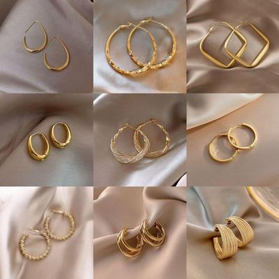 2025 Trendy Retro Geometric Gold Earrings for Women - Simple Niche Design Hoop Studs