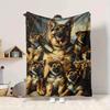 1Pc German Shepherd Family Blanket Soft And Comfortable Casual Warm Camping Travel Christmas Halloween Xmas Gift M92414
