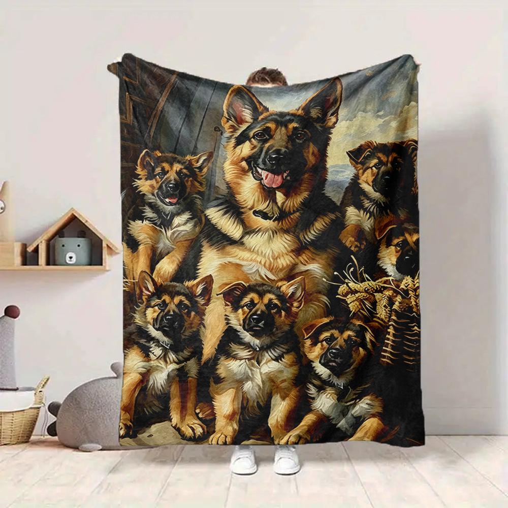 1Pc German Shepherd Family Blanket Soft And Comfortable Casual Warm Camping Travel Christmas Halloween Xmas Gift M92414