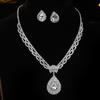 Luxury Sparkling Diamond Water Drop Necklace Earrings Two-piece Set, Fashion Trend Item Earrings Set