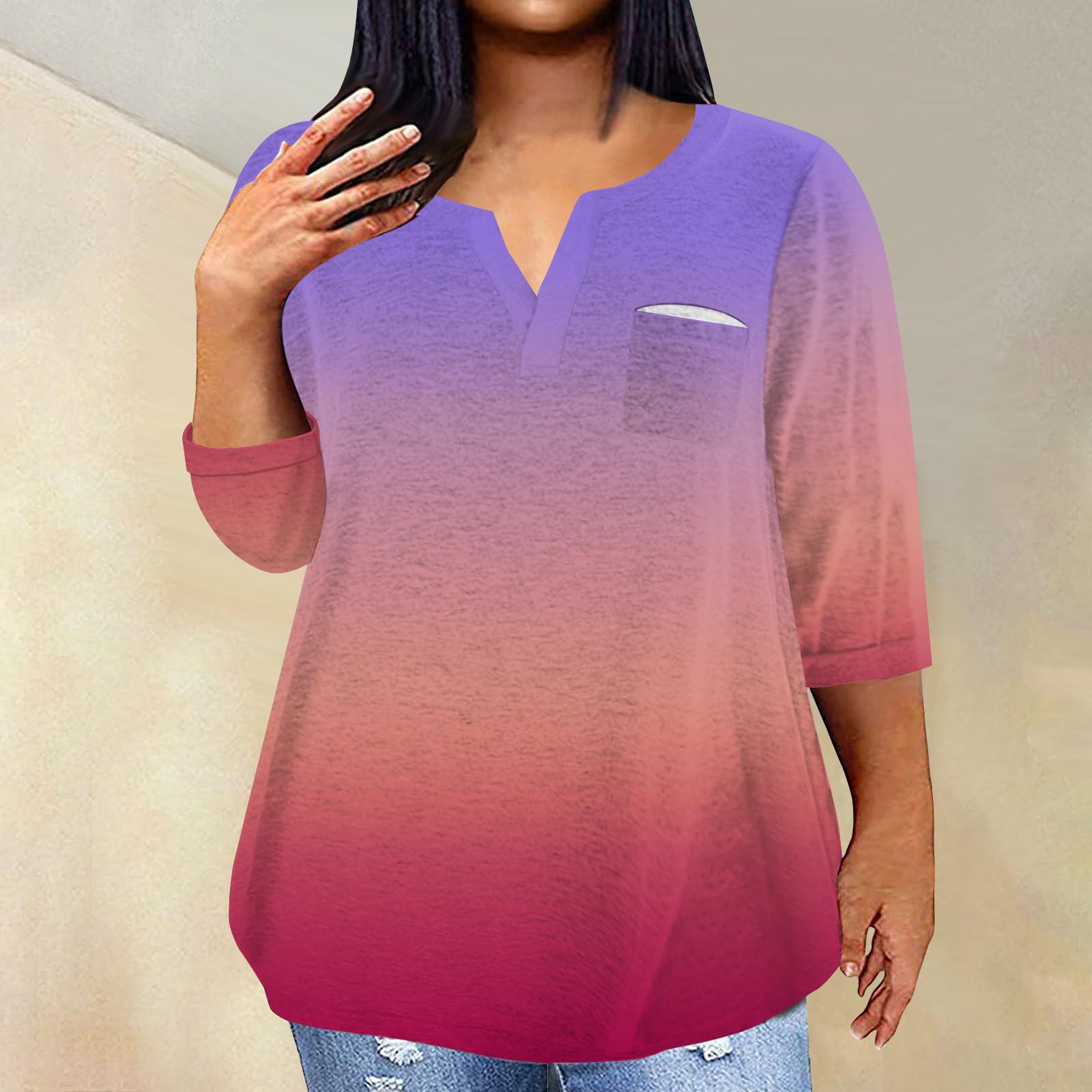 

Жіночий модний повсякденний пуловер з принтом і V-подібним вирізом з рукавом три чверті та рукавом 4/3 XL фіолетовий