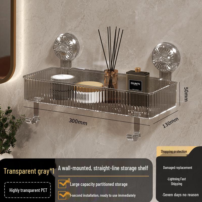 No-Drill Bathroom Suction Cup Storage Shelf, Multi-functional Wall-Mounted Washstand Organizer