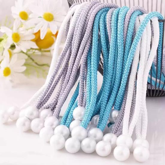 2Pcs Faux Pearl Curtain Tieback, Adjustable Window Curtain Holders Ties Backs, Drape Curtain Holdbacks for Home, Bedroom Decoration