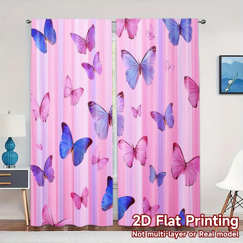

Set Of 2 Contemporary Flat Printing Jit Curtains Without Rod Butterfly Veil Popular Versatile Polyester Fabric Curtain W100*H70(CM)-Rod Pocket&2PCS