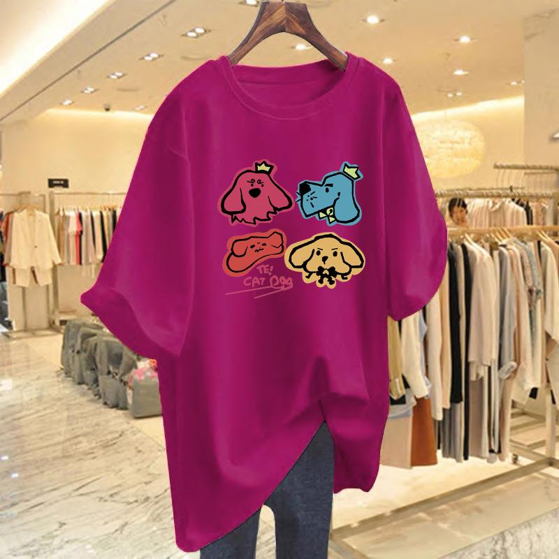 Funny Puppy Printed Cotton Short Sleeve T-Shirt Women's 2025 New Summer Dress Large Size Versatile Half Sleeve Top Women