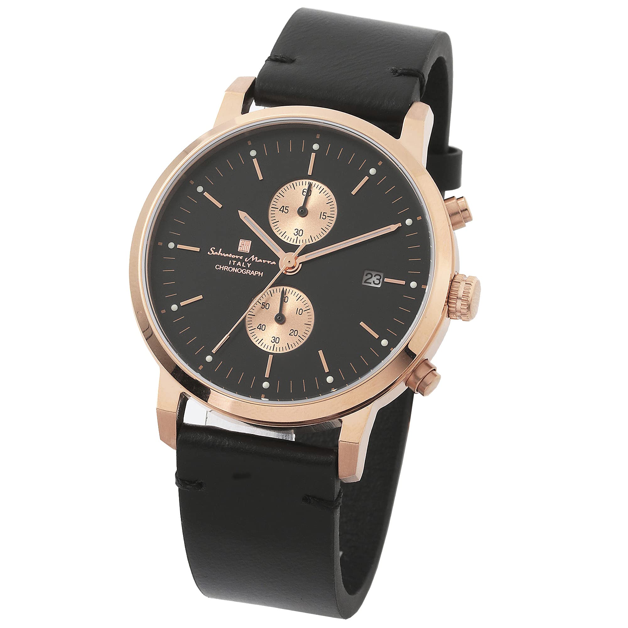 

Salvatore Marra Unisex Slim Analog Quartz Leather Pink PGBK Watch, Simple, Movement, Chronograph, Strap, Gold, Black,