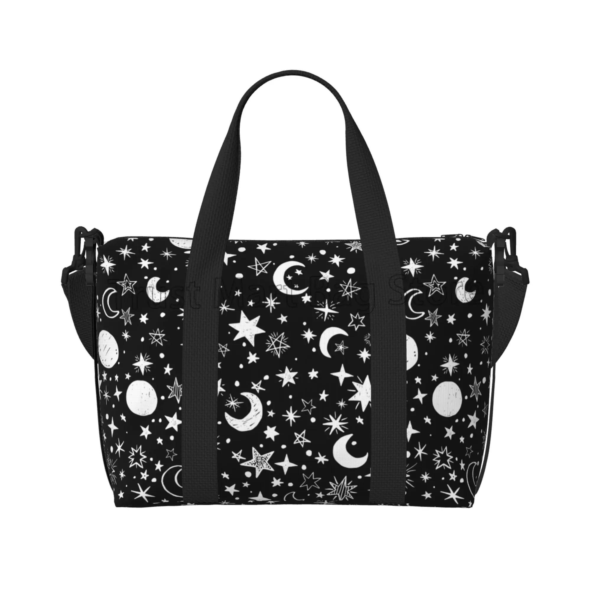 

Handdrawn Stars and Moons Travel Duffel Bags Unisex Casual Workout Luggage Bag Portable Waterproof Bags Weekender Overnight Bag