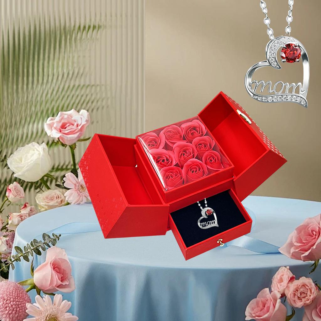 Luxury Heart-Shaped Necklace with Red Synthetic Zirconia Pendant,Romantic Gift for Mom,Birthday, Valentine'S Day, Wedding Party