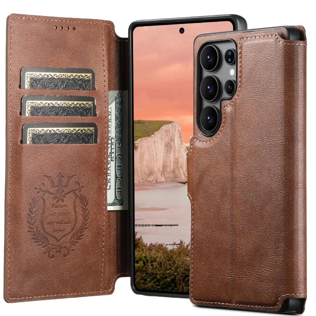 Detachable Magnetic Wireless Charging Bracket Card Wallet Flip Case for Samsung Galaxy S25 Ultra S22 S23 S24 Ultra Leather Cover