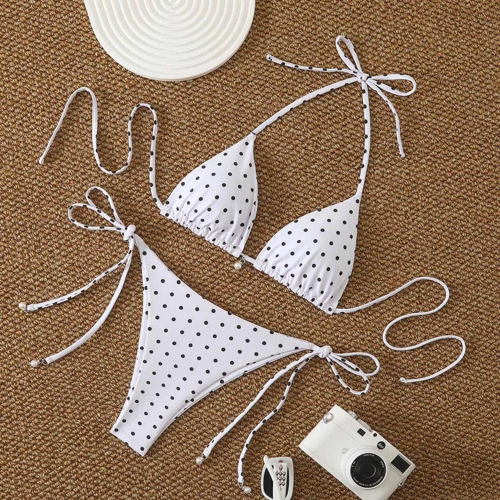 2026 Women's Sexy Polka Dot Backless Lace-up Bikini Swimsuit
