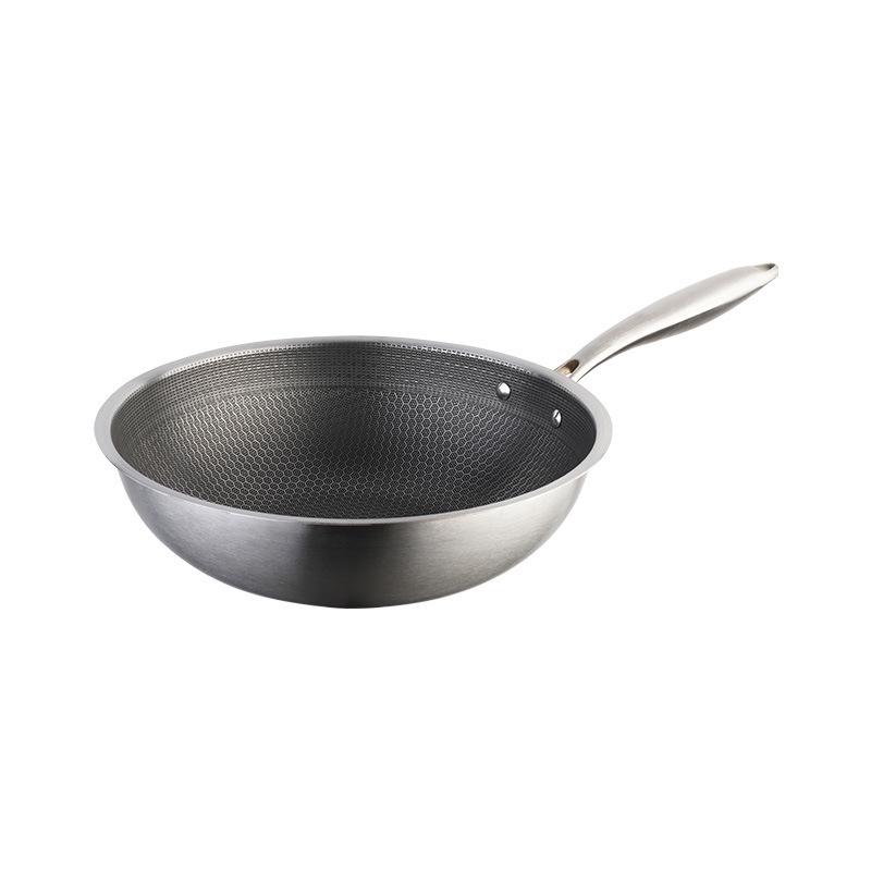 Non-Stick German Stainless Steel Wok Pan with Honeycomb Design for Induction & Gas Cookers