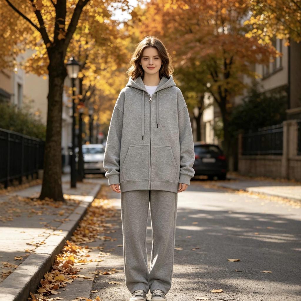 Unisex Loose Fit Zipper Hooded Cardigan Sweatshirt - Solid Color Casual Outerwear