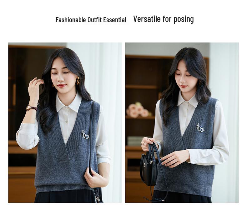 2025 A/W 100% Pure Wool Loose Fit Versatile V-Neck Knit Sweater Vest