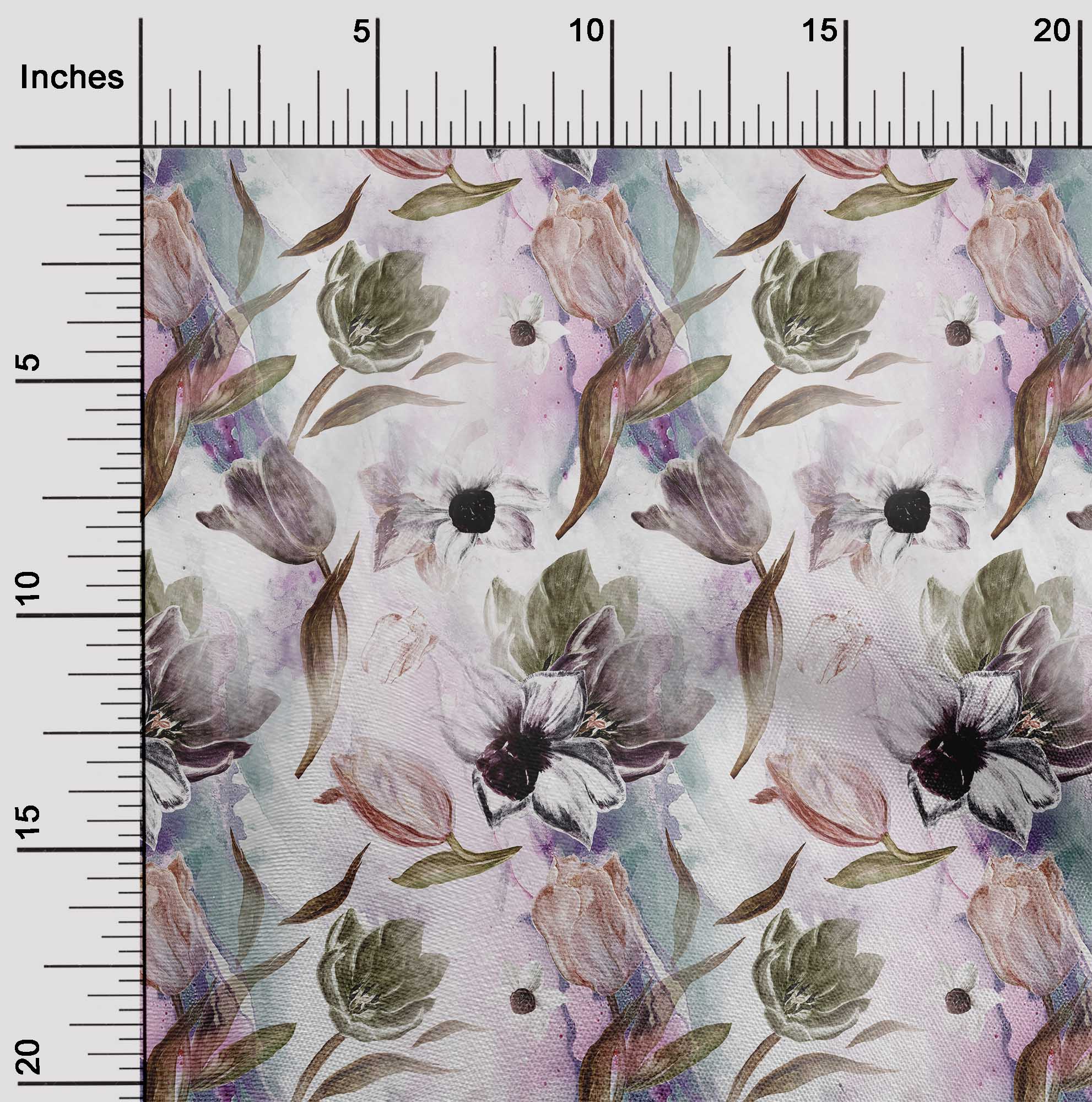 

oneOone Cotton Flex Light Green Тканина з квітковим орнаментом Тканина з принтом у дворі 40 дюймів 42 Inch Wide - Viscose Chiffon пастельні фіолетовий колір