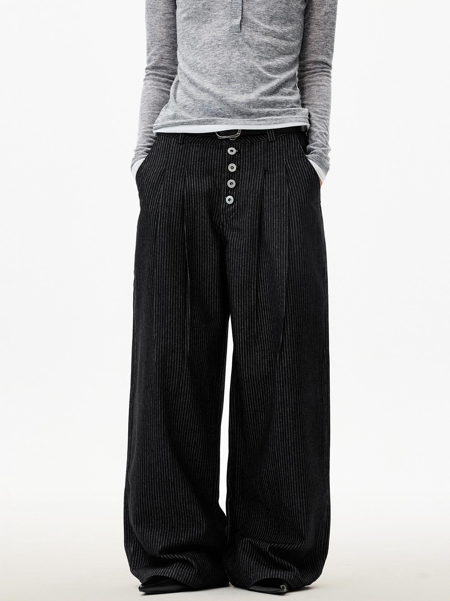 Unisex American Retro Striped Wide-Leg Jeans - Casual, High-End, Trendy XXL чёрный