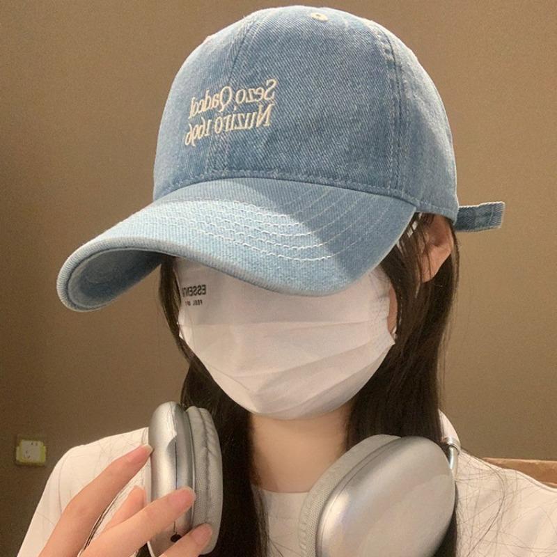 Retro washed denim baseball cap female couple versatile big head circumference sunshade cap male face small