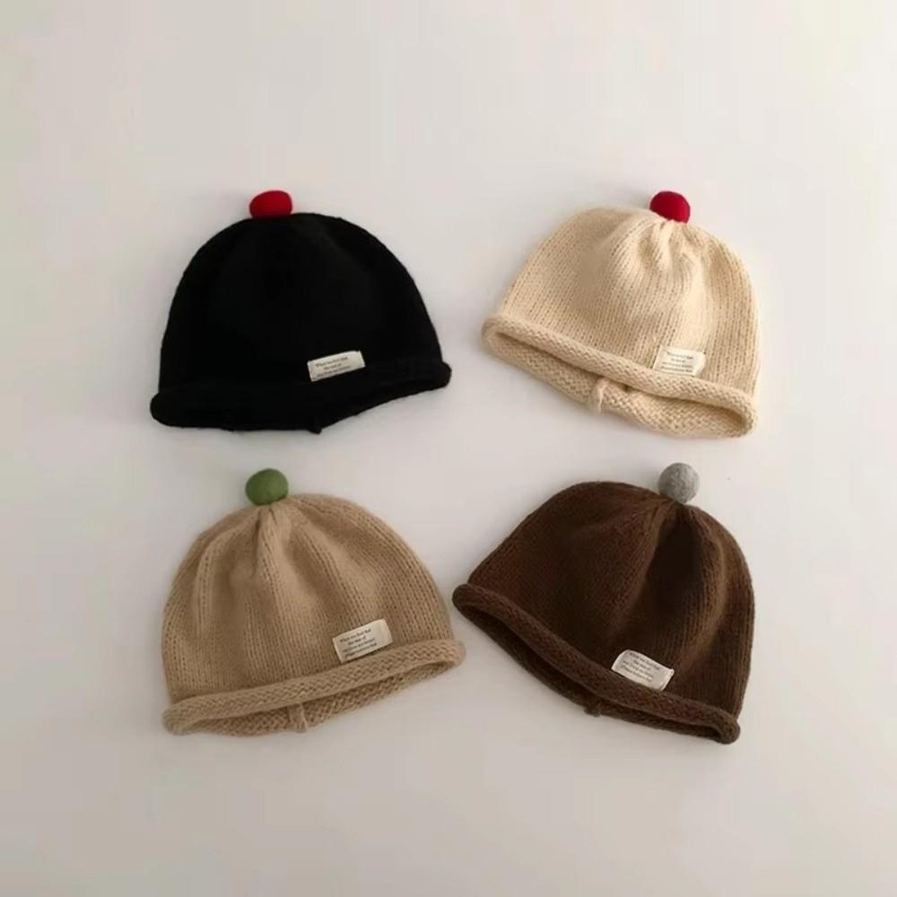 Cute Design Knitted Beanie Solid Color Landlord Hat New Pompom Hat  Kids Boy Girl