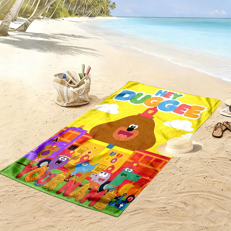 Hey Duggee Custom Name Print Beach Towel, Large Soft Quick Dry Towel for Beach Camping Swimming