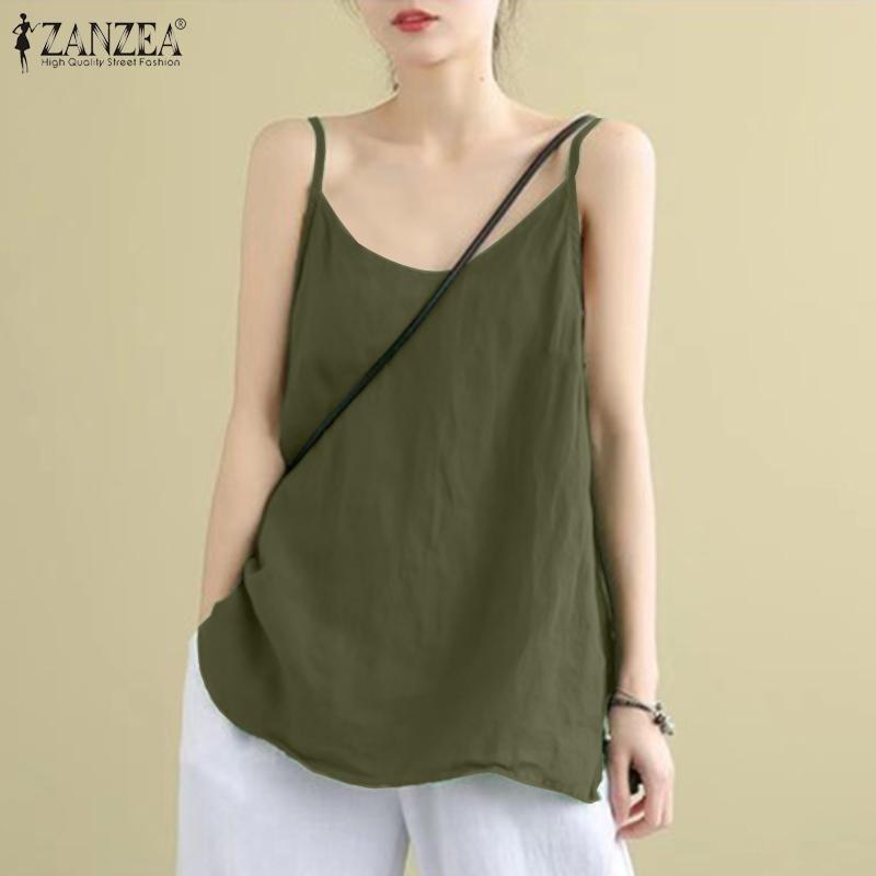 

ZANZEA Лето Повседневные Безрукавные Ремни Танк Топы Хлопчатобумажные Камзолы