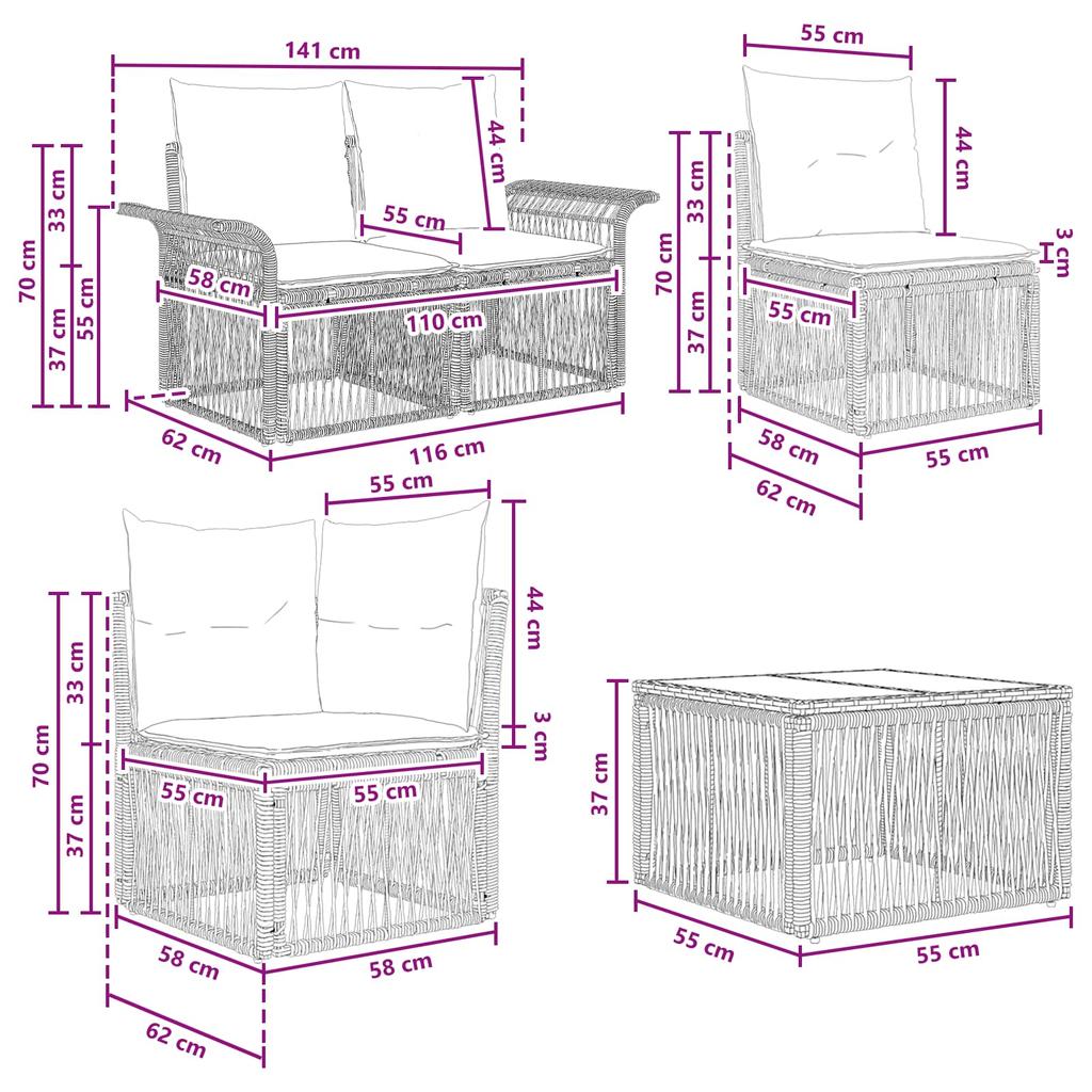 Garden Sofa Set 12 Pcs Black and Cream White Poly Rattan