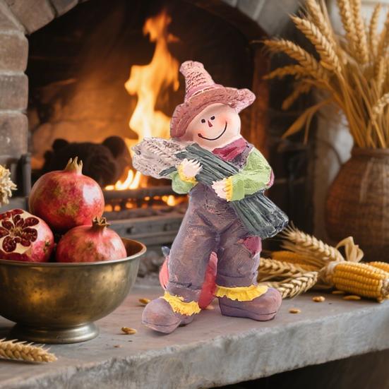 Pumpkin Scarecrow Figurine Handcrafted Resin Statue Fall Harvest Decoration Home Garden Thanksgiving Decor