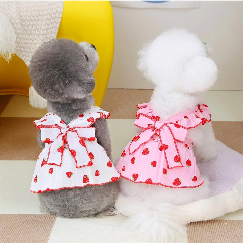 Sommerkleid mit Erdbeermuster für Hunde, Haustierkleidung, Hosenträgerrock, Katzen, Welpen, süßes Hundekostüm