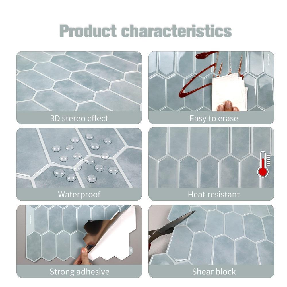 12" x 12" Peel and Stick Backsplash Waterproof Wallpapers Wall Tile  for Kitchen Bathroom