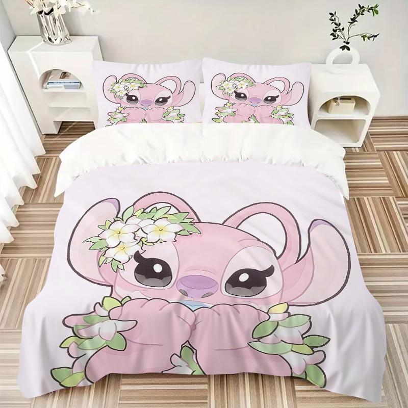Pink Stitch Flowers Print 3Pcs Bedding Setduvet Cover With 2 Bedropillowcase Home Birthday Gift
