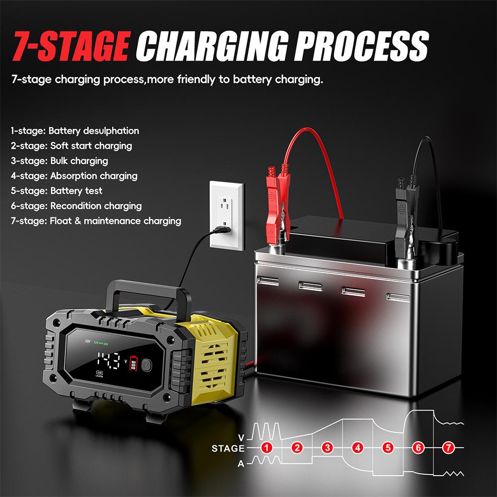 10A5A Car Motorcycle Battery Charger 12V24V Smart Charger LiFePO4  Acid Portable Battery