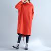 2017 Ethnic Style Plus Size Fleece-Lined Cotton & Linen Dress with High Collar