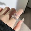 Sweet pink diamond love cross white temperament open ring women's peach heart thorn simple light luxury high sense ring