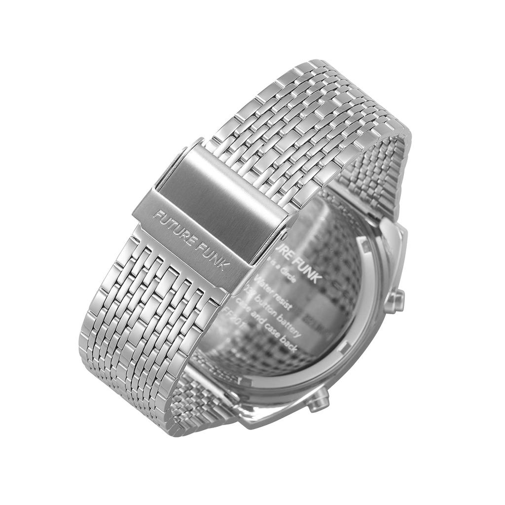 FUTURE FUNK Náramkové hodinky Digitální hodinky Vesmírný věk Záruka [Analogové × Design] Vodotěsné, Od výrobce, FF201-SV-MT (stříbrný)