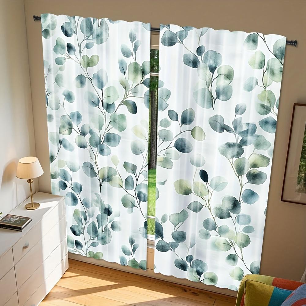 2-Pack Sage Green Eucalyptus Floral Curtains - Machine Washable, Polyester Fabric, Suitable for Bedroom, Living Room