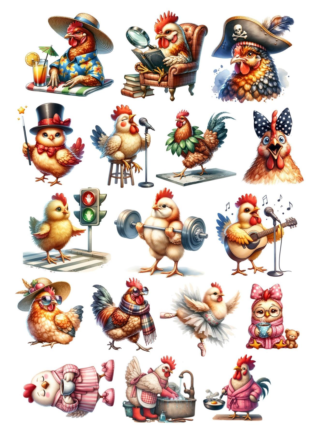 

1 Set Sweet Interesting Rooster or Chicken Stickers Hand Account Cute Diy Album Stationery Planner Journaling scrapbooking білий