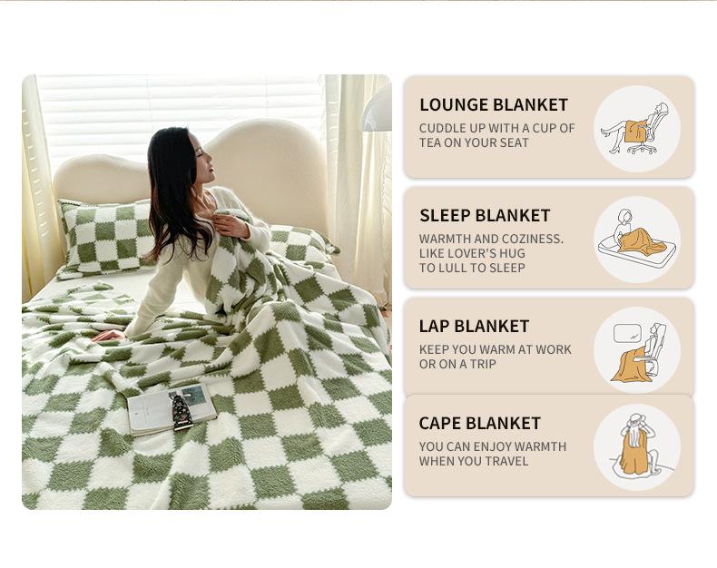 Panda Plaid Plush Flannel Blanket - Thick, Comfortable, and Cozy for Autumn and Winter