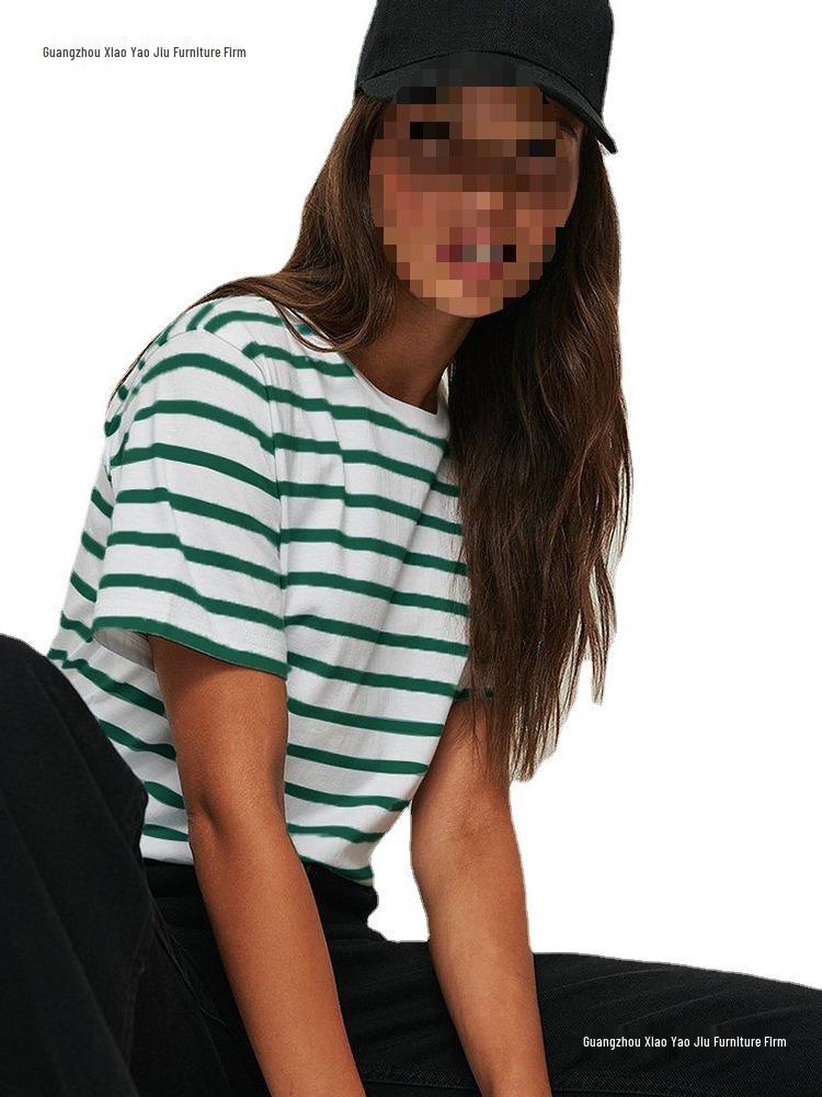 2026 Spring/Summer European & American Trend: Versatile Striped Round Neck Casual Short Sleeve T-Shirt