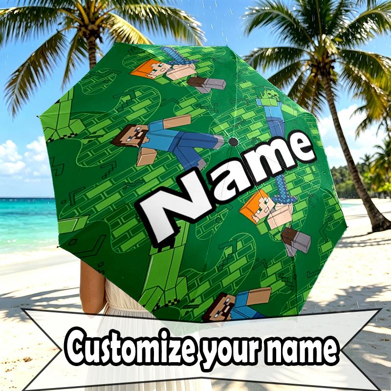 Custom Name Personalized Gamer Craft Print Umbrella, Auto Open Close, 8‑Rib Sturdy Frame, Commute Camping Hiking Use, Birthday Gift