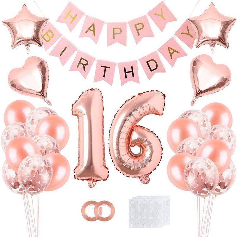 16th Birthday Theme Rose Gold Balloon Decoration Set - Birthday Party Decorations for 16th Birthday Parties Rose gold balloon set