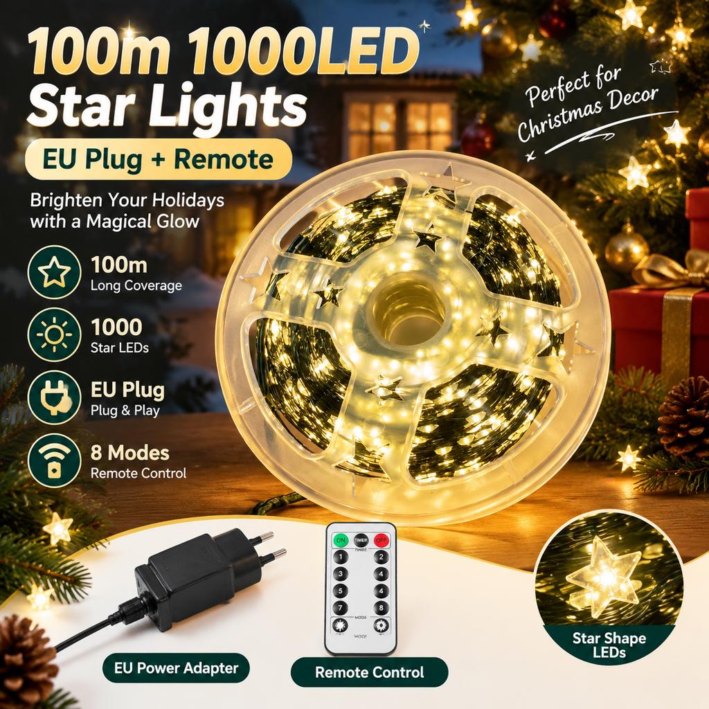 Star-shaped Christmas String Lights Copper Wire Plug-in